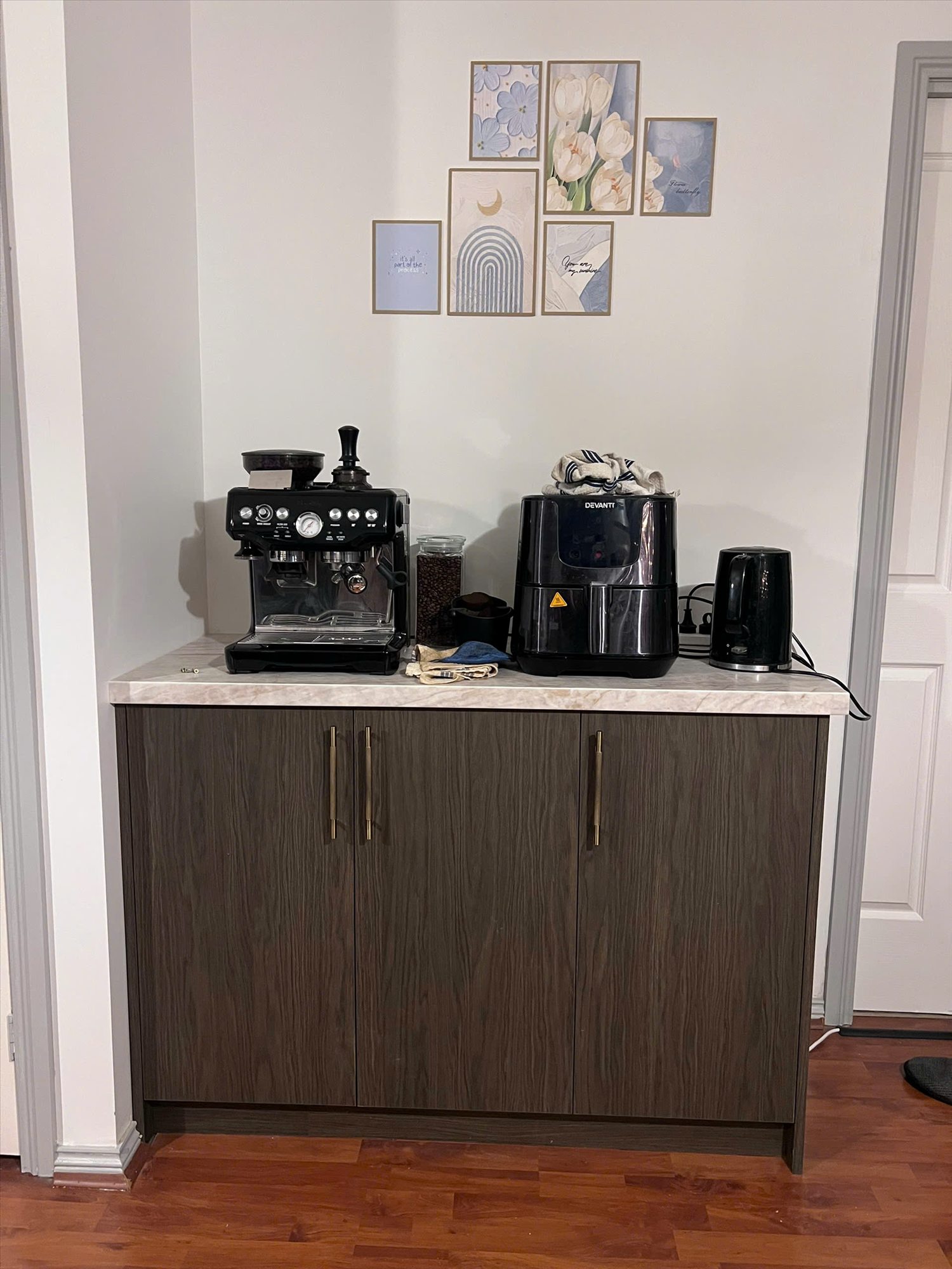Custom built coffee station cabinetry